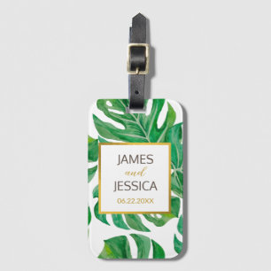Étiquette À Bagage Aquarelle Palm Feuilles mariage personnalisé Faveu