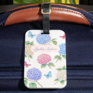 Étiquette À Bagage Aquarelle personnalisée Hydrangea Floral