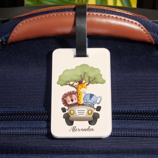 Étiquette À Bagage Aquarelle personnalisée Safari Animaux (Verso Insitu 4)