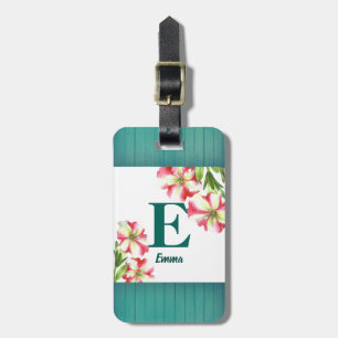 Étiquette À Bagage Aquarelle Pétunias rose et blanc