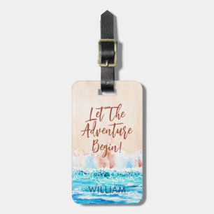 Étiquette À Bagage Aquarelle Plage Nom personnalisé Bagage Balise