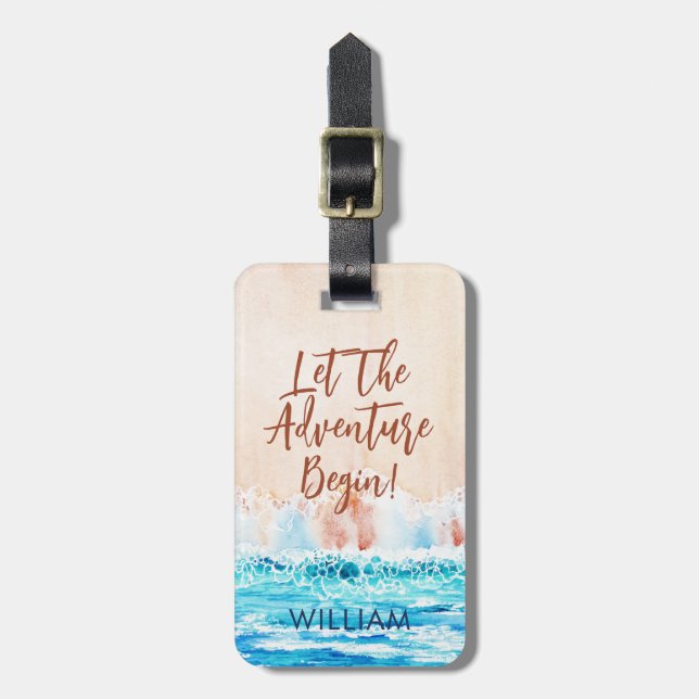 Étiquette À Bagage Aquarelle Plage Nom personnalisé Bagage Balise (Devant Vertical)