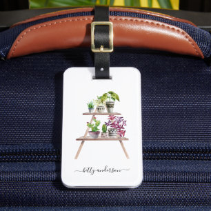 Étiquette À Bagage Aquarelle Plante pointé   Monogramme chic