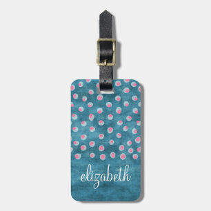 Étiquette À Bagage Aquarelle Pois Messy - bleu et rose