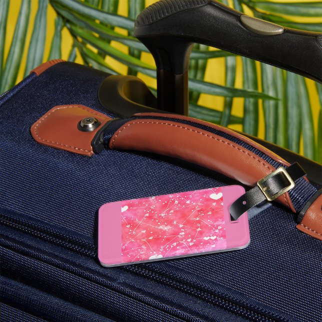 Étiquette À Bagage Aquarelle romantique Coeurs et flèches roses Motif (Créateur téléchargé)