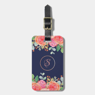 Étiquette À Bagage Aquarelle Rose Floral Marine Parties scintillant M