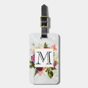 Étiquette À Bagage Aquarelle rose moderne Bouquet floral Monogramme