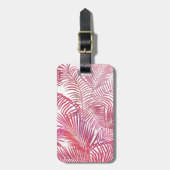Étiquette À Bagage Aquarelle rose moderne palmier tropical floral (Devant Vertical)