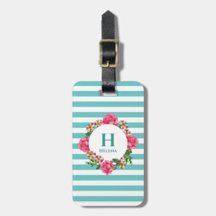 Étiquette À Bagage Aquarelle rose rose rouge blanc pétunias Monogramm