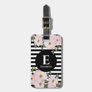 Étiquette À Bagage Aquarelle Roses roses Ballerina Grilles Monogramme
