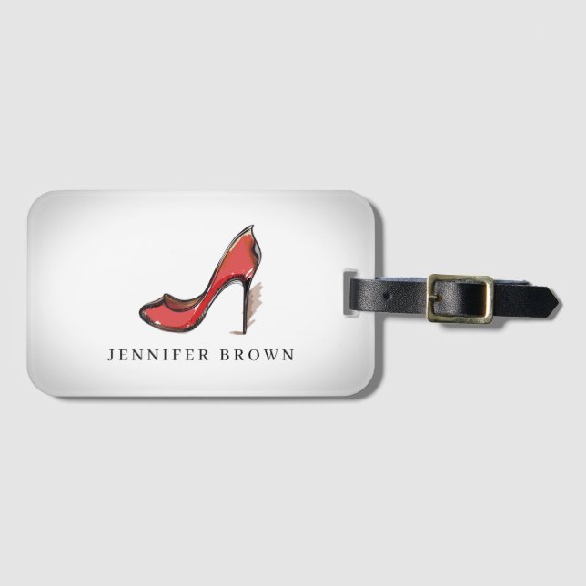 Étiquette À Bagage Aquarelle Rouge talon haute chaussure Stiletto (Devant Horizontal)
