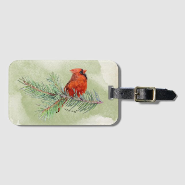 Étiquette À Bagage Aquarelle rustique cardinale rouge douce (Devant Horizontal)