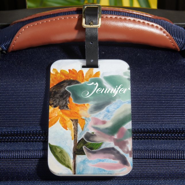 Étiquette À Bagage Aquarelle Tournesol Tropical Peinture botanique (Insitu Rectoal 2)