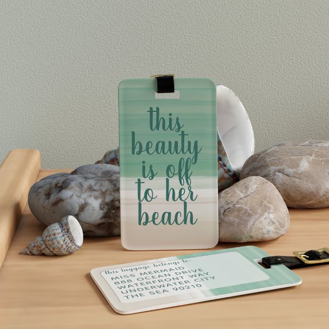 Étiquette À Bagage Aquarelle Tropical Turquoise Beach Bagage balise (Are you off to your beach? This is the luggage tag just for you. Add your details!)