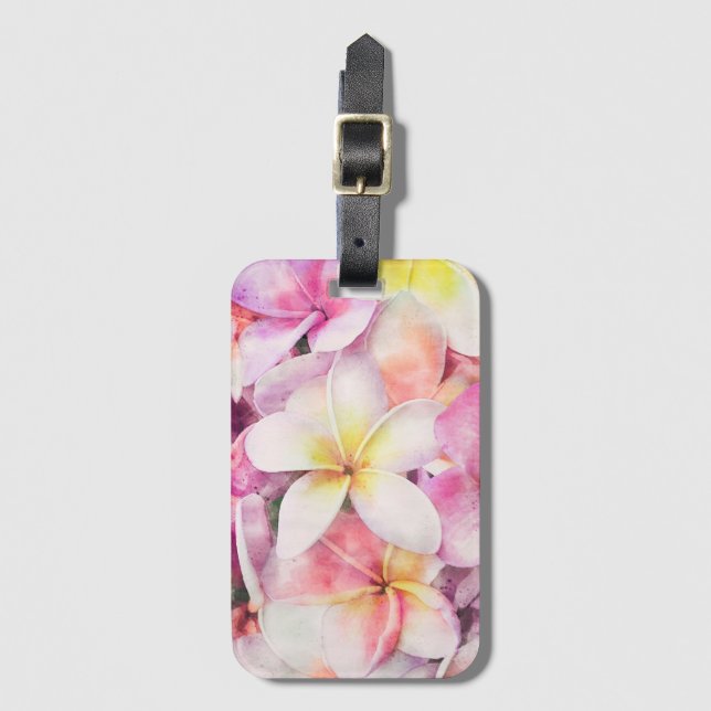 Étiquette À Bagage Aquarelle tropicale de la plumeria d'Hawaï (Devant Vertical)