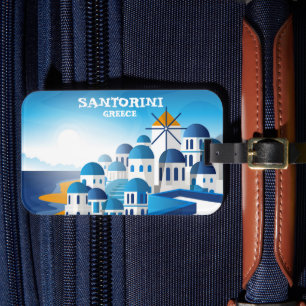 Étiquette À Bagage Aquarelle Vintage de Santorin Grèce