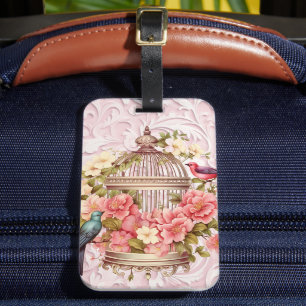 Étiquette À Bagage Aquarelle Vintage romantique Florale Birdcage