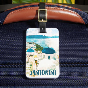 Étiquette À Bagage Aquarelle Vintage voyage de Santorin Grèce