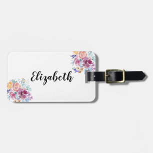 Étiquette À Bagage Aquarelle violet Roses Floral Personnalisé