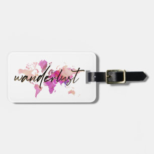 Étiquette À Bagage Aquarelle Wanderlust World Map Voyage Or rose