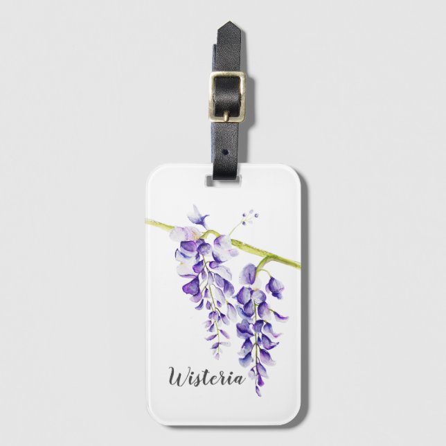 Étiquette À Bagage Aquarelle Wisteria Botanique (Devant Vertical)