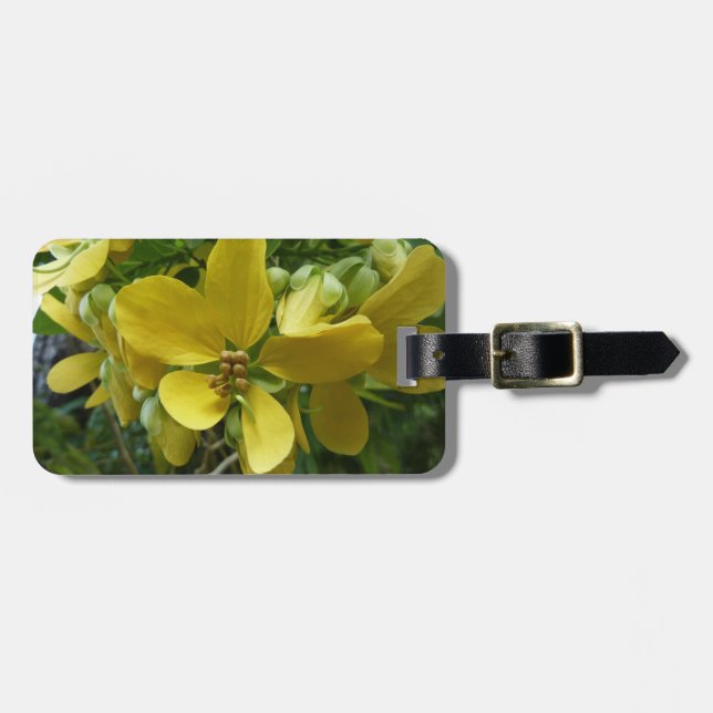 Étiquette À Bagage Arbre à douche dorée Tropical Jaune Floral (Devant horizontal)