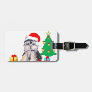Étiquette À Bagage Arbre de Noël, mignon chien chiot du Yorkshire et