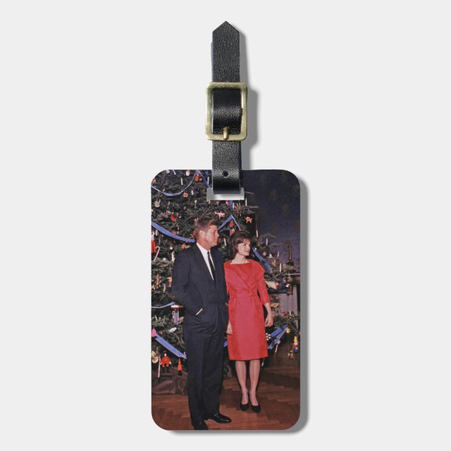 Étiquette À Bagage Arbre de Noël Président John Kennedy & Jacqueline (Devant Vertical)