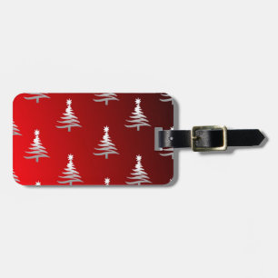 Étiquette À Bagage Arbres de Noël en argent sur rouge