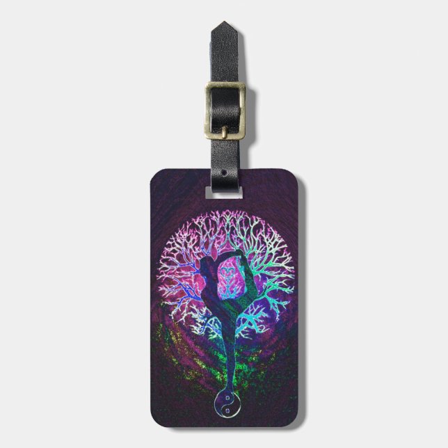 Étiquette À Bagage Arc-en-ciel de paix d'arbre de yoga (Devant Vertical)