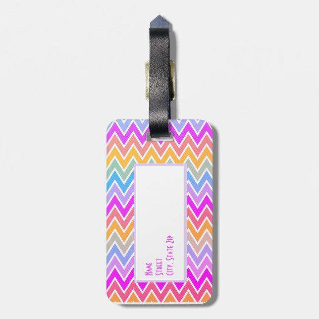 Étiquette À Bagage Arc-en couleur Zigzag Chevron Monogrammé (Dos Vertical)