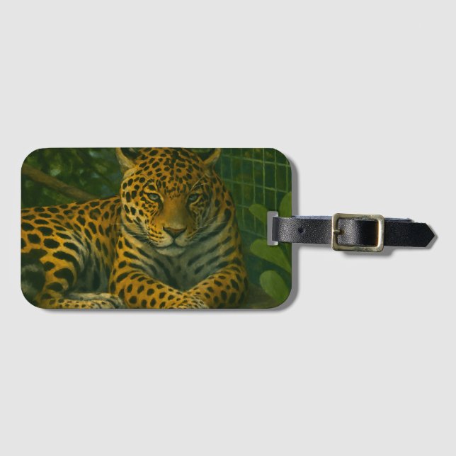 Étiquette À Bagage Ardoise dorée - Leopard reposant en feuillage (Devant Horizontal)