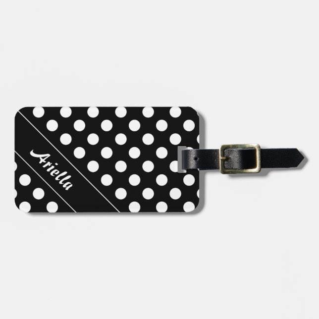 Étiquette À Bagage Ariella Nom Modèle Elegant Black Big Pois (Devant horizontal)