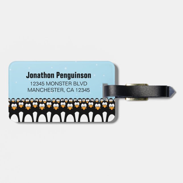 Étiquette À Bagage Armée personnalisée de pingouin de bande dessinée (Dos horizontal)