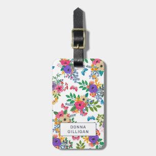 Étiquette À Bagage Arrière - plan floral vibrant de blanc de motif