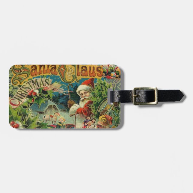 Étiquette À Bagage Art antique du Père Noël (Devant horizontal)