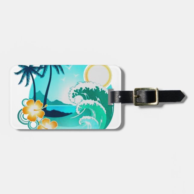 ÉTIQUETTE À BAGAGE ART DU SURF TROPICAL HAWAIIEN (Devant horizontal)