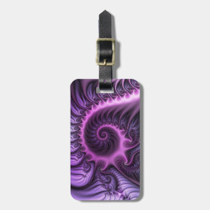 Étiquette À Bagage Art fractal abstrait vibrant spirale rose violet