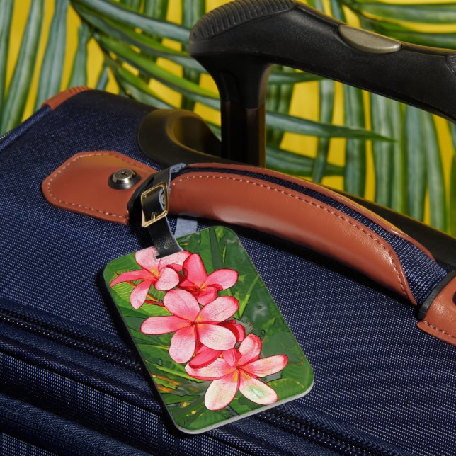 Étiquette À Bagage Art Frangipanier Tropical Rose (Insitu Rectoal 1)