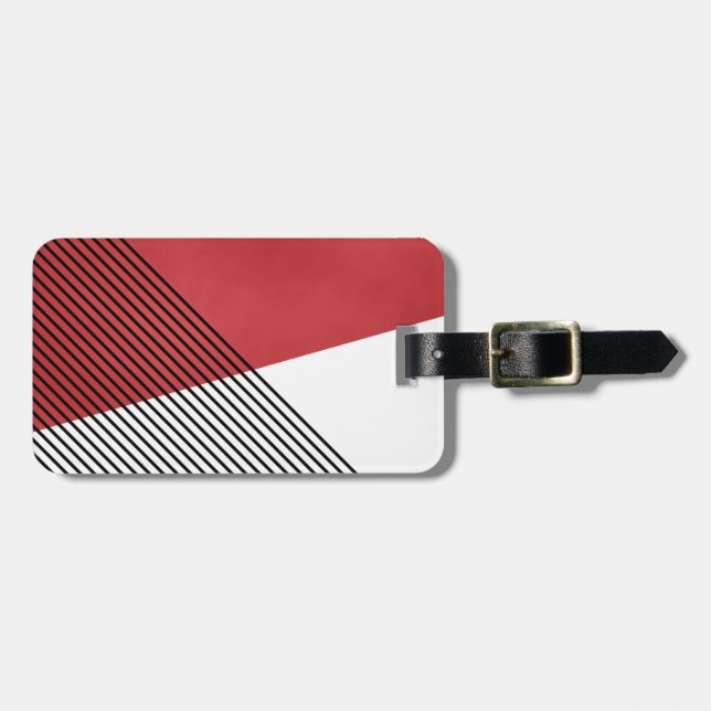 Étiquette À Bagage Art géométrique simple noir, blanc et rouge (Devant horizontal)