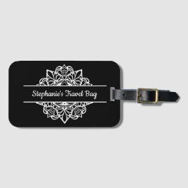 Étiquette À Bagage Art Mandala noir & blanc personnalisé