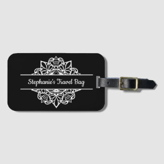 Étiquette À Bagage Art Mandala noir & blanc personnalisé