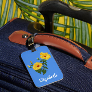 Étiquette À Bagage Art personnalisé d'hibiscus jaune hawaïen