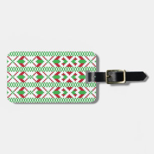 Étiquette À Bagage Art populaire ethnique letton vert et rouge tribal