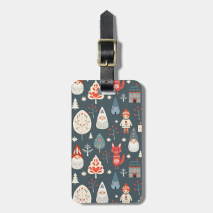 Étiquette À Bagage Art populaire scandinave avec génomes de Noël
