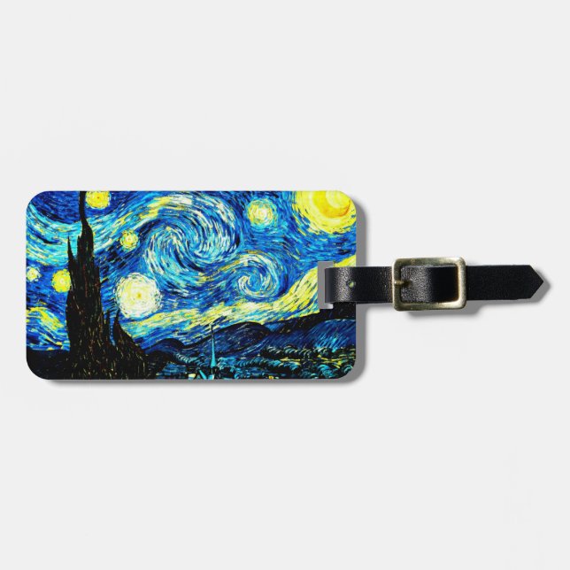 Étiquette À Bagage Art Van Gogh, Nuit étoilée, célèbre peinture (Devant horizontal)