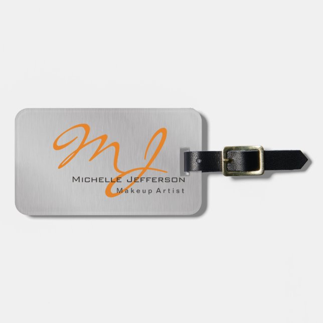 Étiquette À Bagage Artiste de maquillage branché Silver Grey Orange M (Devant horizontal)