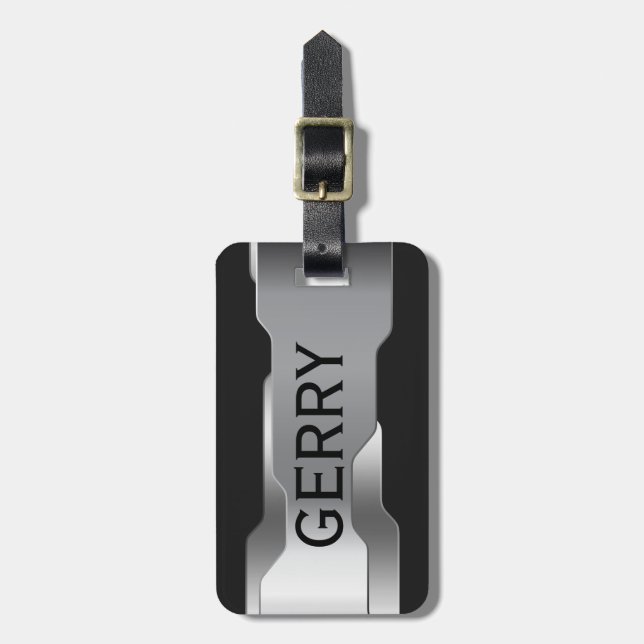 Étiquette À Bagage Aspect en acier inoxydable métallique géométrique (Devant Vertical)