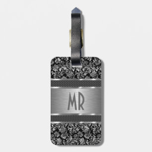 Étiquette À Bagage Aspect en aluminium brossé monogramme en argent mé