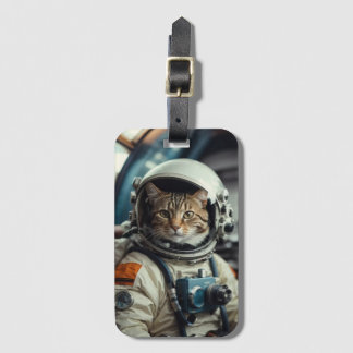 Étiquette À Bagage Astronaute de chat gris dans l'espace